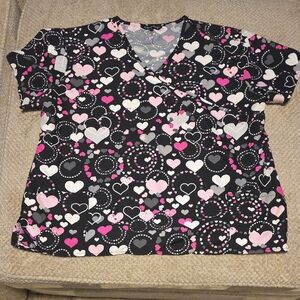 Scrubs Heart Patterned Women's Top. 3X Valentines. Black. Pink. Nursing